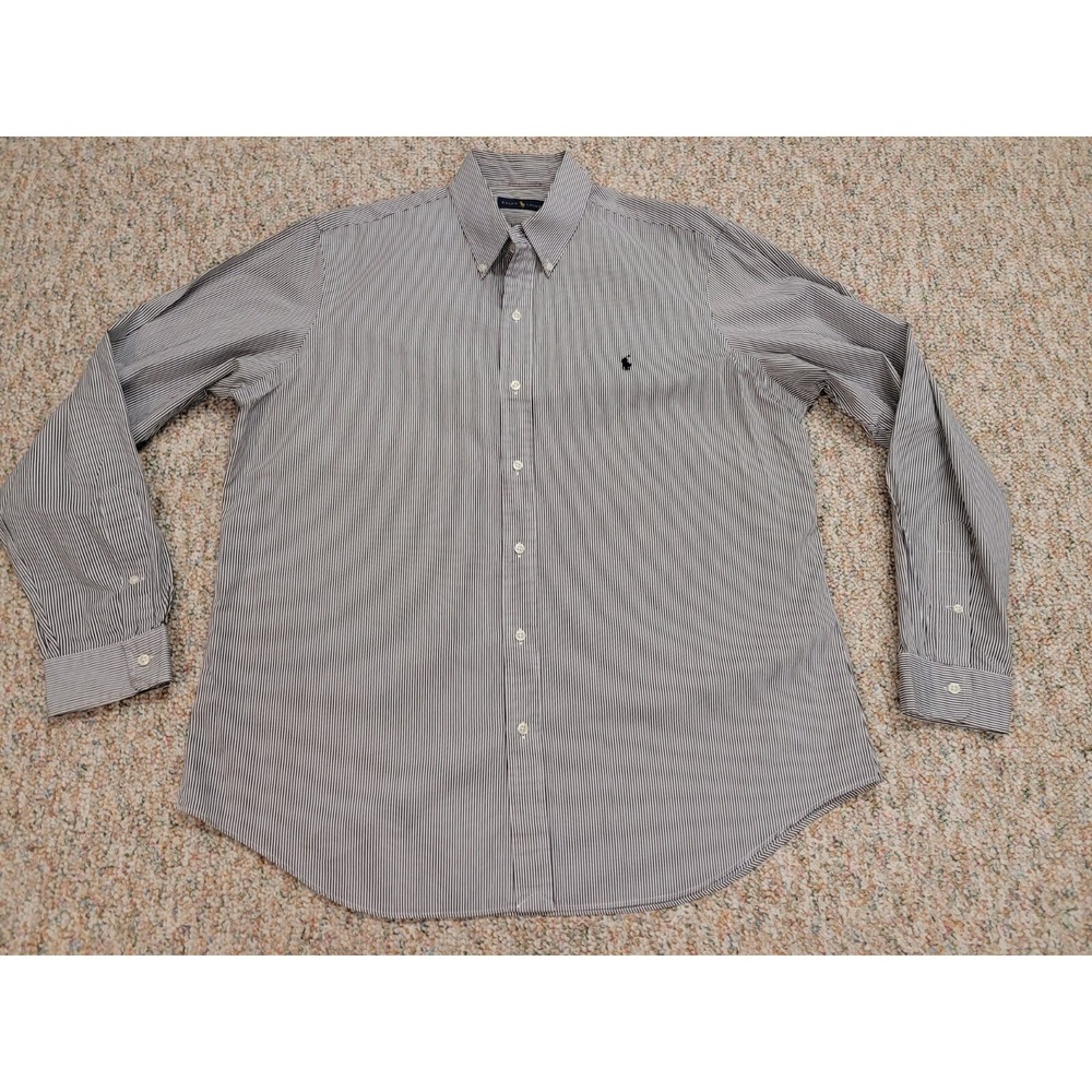 Ralph‎ Lauren Shirt Mens XL Black Striped Oxford Button Down Long Sleeve Pony